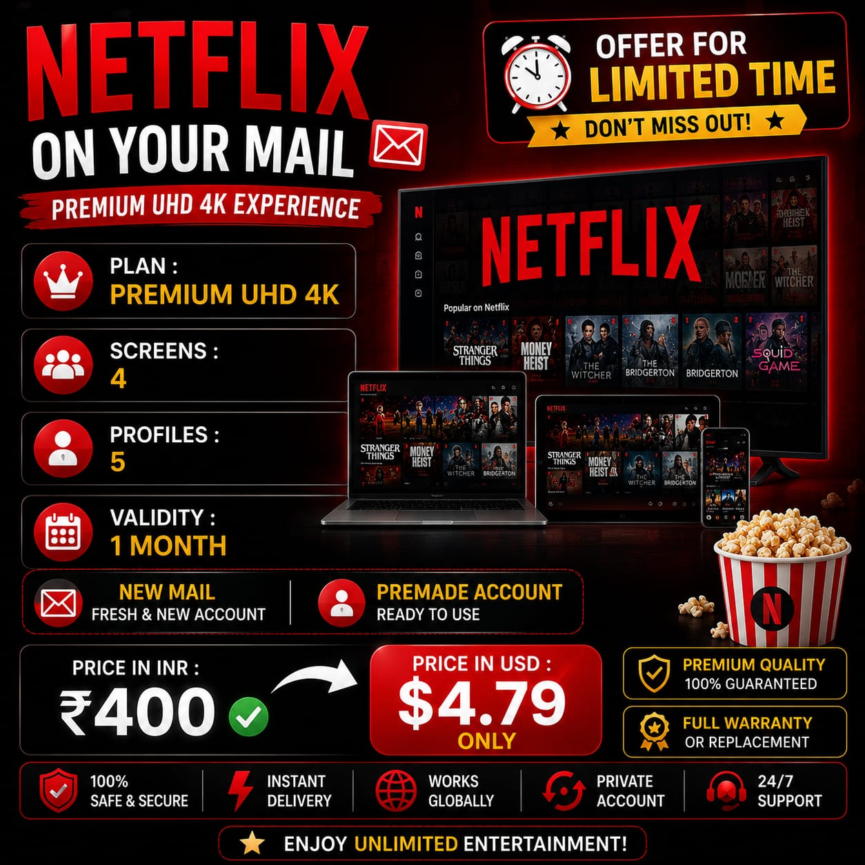 NETFLIX 1 MONTH 4K PRIVATE ACCOUNT